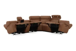 Mor Furniture Reclining Sectionals|Sectionals|Max 6 Piece 2 Power Sectional W/ 2 Power Armless Recliner In Aline Timber Leather