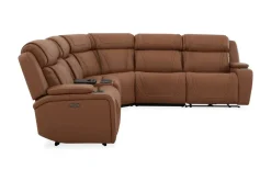 Mor Furniture Reclining Sectionals|Sectionals|Max 6 Piece 2 Power Sectional W/ 2 Power Armless Recliner In Aline Timber Leather