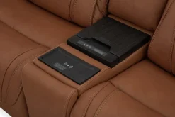 Mor Furniture Reclining Sectionals|Sectionals|Max 6 Piece 2 Power Sectional W/ 2 Power Armless Recliner In Aline Timber Leather