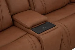 Mor Furniture Reclining Sectionals|Sectionals|Max 6 Piece 2 Power Sectional W/ 2 Power Armless Recliner In Aline Timber Leather