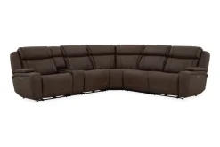 Mor Furniture Reclining Sectionals|Sectionals|Max 6 Piece 2 Power Sectional W/ 2 Power Armless Recliner In Aline Timber Leather