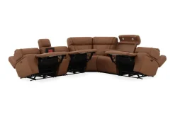 Mor Furniture Reclining Sectionals|Sectionals|Max 6 Piece 2 Power Sectional W/ 2 Power Armless Recliner In Aline Timber Leather