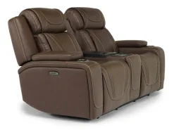 Mor Furniture Reclining Loveseats|Loveseats|Max 2 Power Console Loveseat In Aline Timber Leather