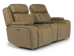 Mor Furniture Reclining Loveseats|Loveseats|Max 2 Power Console Loveseat In Aline Timber Leather
