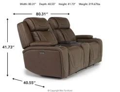 Mor Furniture Reclining Loveseats|Loveseats|Max 2 Power Console Loveseat In Aline Timber Leather