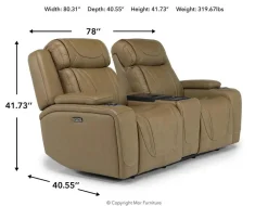 Mor Furniture Reclining Loveseats|Loveseats|Max 2 Power Console Loveseat In Aline Timber Leather