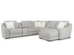 Mor Furniture Sectionals|Mayflower 6 Piece 2 Power Chaise Sectional W/ Audio Console In Ashland Sand, Left Facing