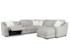 Mor Furniture Sectionals|Mayflower 6 Piece 2 Power Chaise Sectional W/ Audio Console In Ashland Sand, Left Facing