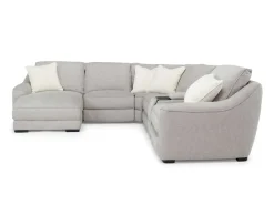 Mor Furniture Sectionals|Mayflower 6 Piece 2 Power Chaise Sectional W/ Audio Console In Ashland Sand, Left Facing