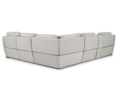 Mor Furniture Sectionals|Mayflower 6 Piece 2 Power Chaise Sectional W/ Audio Console In Ashland Sand, Left Facing