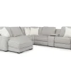 Mor Furniture Sectionals|Mayflower 6 Piece 2 Power Chaise Sectional W/ 2 Power Armless Recliner & Audio Console In Ashland Sand, Left Facing