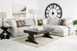 Mor Furniture Sectionals|Mayflower 6 Piece 2 Power Chaise Sectional W/ 2 Power Armless Recliner & Audio Console In Ashland Sand, Left Facing