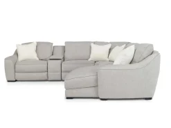 Mor Furniture Sectionals|Mayflower 6 Piece 2 Power Chaise Sectional W/ 2 Power Armless Recliner & Audio Console In Ashland Sand, Left Facing