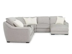 Mor Furniture Sectionals|Mayflower 6 Piece 2 Power Chaise Sectional W/ 2 Power Armless Recliner & Audio Console In Ashland Sand, Left Facing