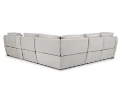 Mor Furniture Sectionals|Mayflower 6 Piece 2 Power Chaise Sectional W/ 2 Power Armless Recliner & Audio Console In Ashland Sand, Left Facing