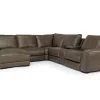 Mor Furniture Sectionals|Mayflower 6 Piece 2 Power Chaise Sectional W/ Audio Console In Seville Umber Leather, Left Facing