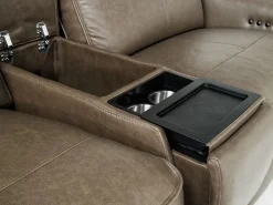 Mor Furniture Sectionals|Mayflower 6 Piece 2 Power Chaise Sectional W/ Audio Console In Seville Umber Leather, Left Facing