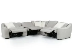 Mor Furniture Reclining Sectionals|Sectionals|Mayflower 6 Piece 2 Power Sectional W/ 2 Power Armless Recliner & Audio Console In Ashland Sand