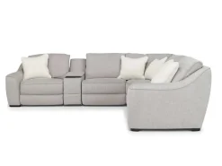 Mor Furniture Reclining Sectionals|Sectionals|Mayflower 6 Piece 2 Power Sectional W/ 2 Power Armless Recliner & Audio Console In Ashland Sand