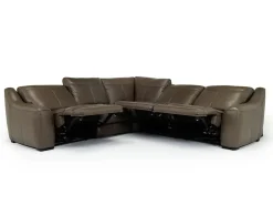 Mor Furniture Sectionals|Mayflower 5 Piece 2 Power Sectional W/ 2 Power Armless Recliner In Seville Umber Leather