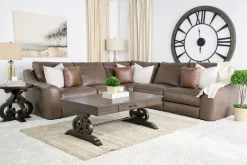 Mor Furniture Sectionals|Mayflower 5 Piece 2 Power Sectional W/ 2 Power Armless Recliner In Seville Umber Leather