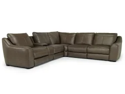 Mor Furniture Reclining Sectionals|Sectionals|Mayflower 6 Piece 2 Power Sectional W/ Audio Console In Seville Umber Leather