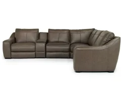 Mor Furniture Reclining Sectionals|Sectionals|Mayflower 6 Piece 2 Power Sectional W/ Audio Console In Seville Umber Leather