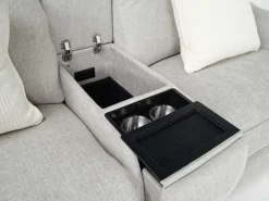 Mor Furniture Reclining Loveseats|Loveseats|Mayflower 2 Power Audio Console Loveseat In Ashland Sand