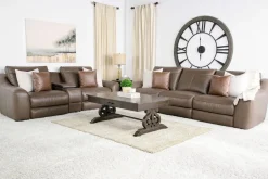 Mor Furniture Reclining Loveseats|Loveseats|Mayflower 2 Power Audio Console Loveseat In Seville Umber Leather