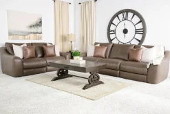 Mor Furniture Reclining Loveseats|Reclining Sofas|Mayflower 2 Power Loveseat In Seville Umber Leather