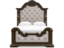 Mor Furniture Bedroom Sets|Maylee Upholstered Panel Bed, Dresser, Mirror & Nightstand In Dark Brown, Queen