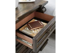 Mor Furniture Bedroom Sets|Maylee Upholstered Panel Bed, Dresser, Mirror & Nightstand In Dark Brown, Queen