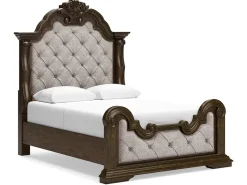 Mor Furniture Bedroom Sets|Maylee Upholstered Panel Bed, Dresser, Mirror & Nightstand In Dark Brown, Queen