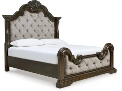Mor Furniture Bedroom Sets|Maylee Upholstered Panel Bed, Dresser, Mirror & Nightstand In Dark Brown, Queen