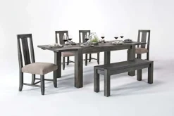Mor Furniture Seating For 6|Dining Room Sets|Meadow Extendable Dining Table, 4 Chairs & Bench In Brown