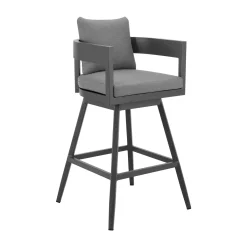 Mor Furniture Counter Height Stools|Barstools|Menorca Outdoor Counter Height Swivel Stool In Dark Gray