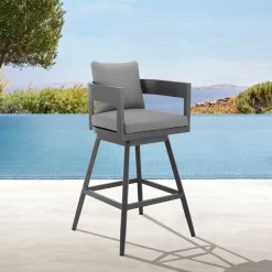 Mor Furniture Counter Height Stools|Barstools|Menorca Outdoor Counter Height Swivel Stool In Dark Gray