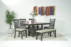 Mor Furniture Seating For 6|Dining Room Sets|Miami Adjustable Dining Table, 4 Chairs & Bench In Gray