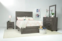 Mor Furniture Bedroom Sets|Naialyn Panel Bed, Dresser, Mirror & Nightstand In , Full Gray