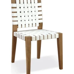 Mor Furniture Dining Chairs|One Side Chair In Bisque, Woven Leather, Set Of 2