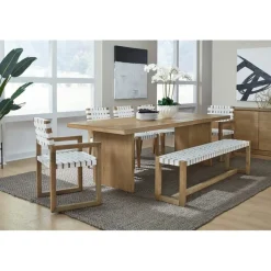 Mor Furniture Dining Chairs|One Side Chair In Bisque, Woven Leather, Set Of 2