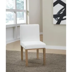 Mor Furniture Dining Chairs|One Side Chair In Bisque, Woven Leather, Set Of 2