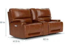 Mor Furniture Reclining Loveseats|Loveseats|Oslo 3 Power Console Loveseat In Dark Brown Leather