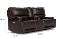 Mor Furniture Reclining Loveseats|Loveseats|Oslo 3 Power Console Loveseat In Dark Brown Leather