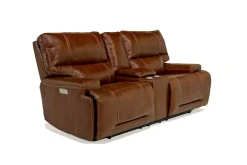 Mor Furniture Reclining Loveseats|Loveseats|Oslo 3 Power Console Loveseat In Dark Brown Leather