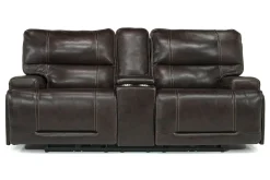 Mor Furniture Reclining Loveseats|Loveseats|Oslo 3 Power Console Loveseat In Dark Brown Leather