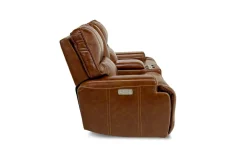 Mor Furniture Reclining Loveseats|Loveseats|Oslo 3 Power Console Loveseat In Dark Brown Leather