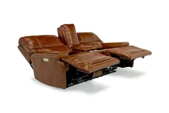 Mor Furniture Reclining Loveseats|Loveseats|Oslo 3 Power Console Loveseat In Dark Brown Leather