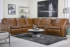 Mor Furniture Reclining Sectionals|Sectionals|Paradise 6 Piece 2 Power Sectional In Chestnut Leather