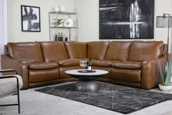 Mor Furniture Sectionals|Paradise 5 Piece 2 Power Sectional W/ 2 Power Armless Recliner In Chestnut Leather